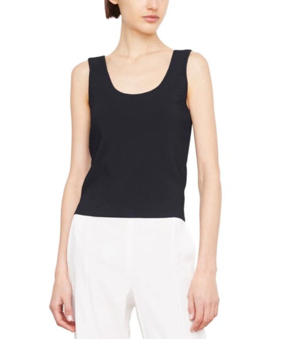 Vince Scoop Neck Tank Top Black Size XL Minimalist Stretch Jersey Knit Luxury